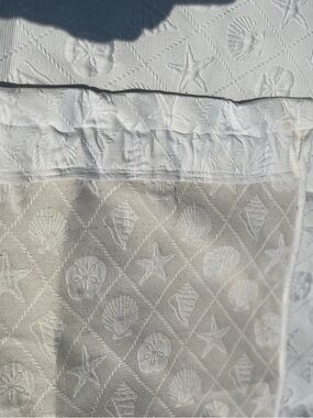 White Beachy Embossed Seashell, Starfish,SandDollars Two Curtain Panels 56”wX98l
